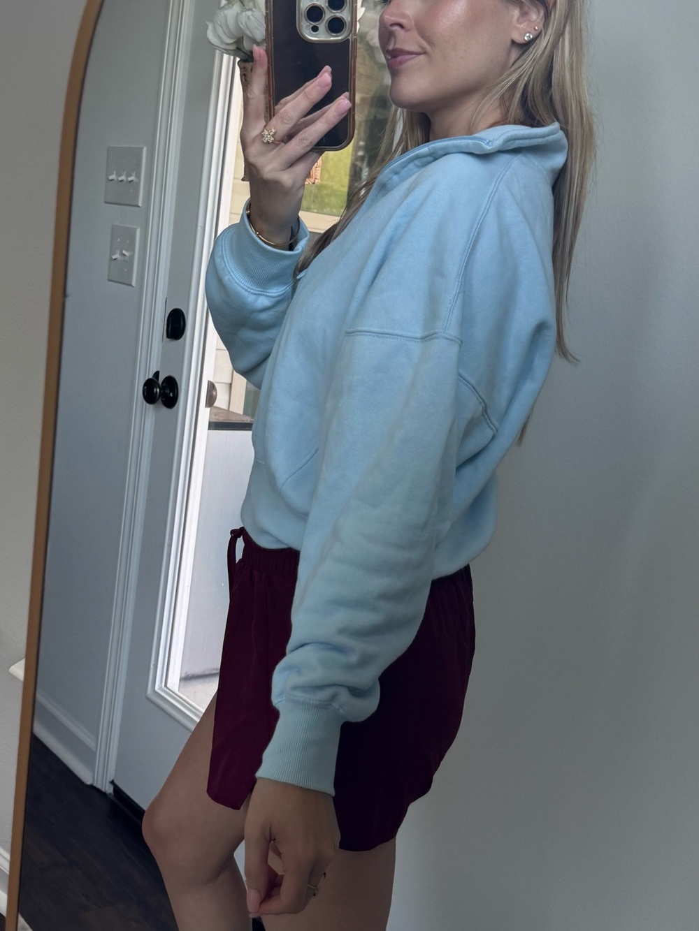 Reflex Light Blue Quarter-Zip Cropped Hoodie - Picture 5 of 11